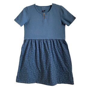 CAROLE LITTLE Womans' 90s Vintage Blue & Black Floral Babydoll Mini Dress Sz L